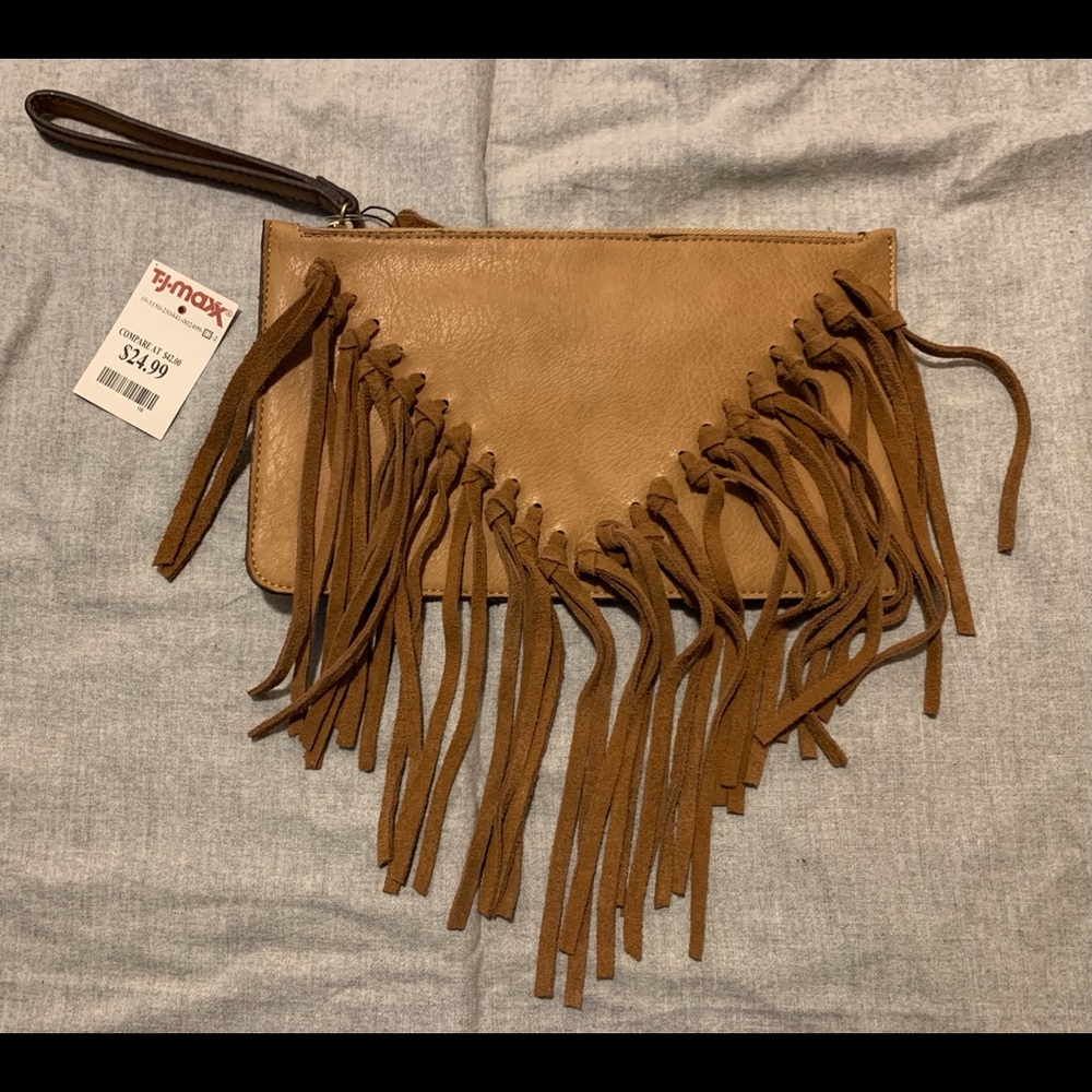 Triple 7 brown fringe clutch
